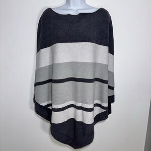 Barefoot Dreams CozyChic Ultra Lite Gray Stripe Ocean Breeze Poncho OS PLUS